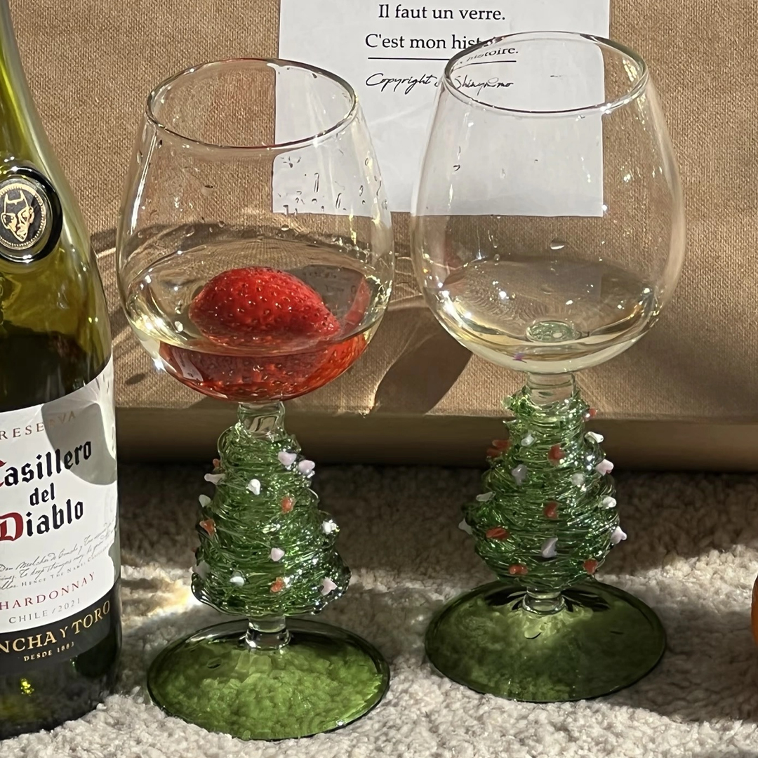크리스마스 러블리 키치 와인 고블렛 글라스